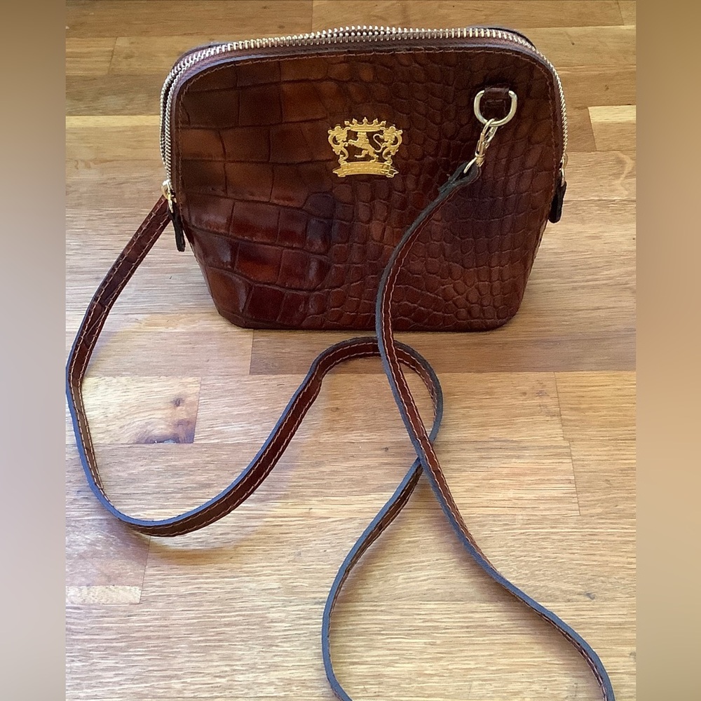 Pratesi Firenze Leather Small Crossbody Purse Croc Brown RARE made In ITALY